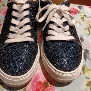 Betsey Johnson Navy Blue Crystal Embellished Sneakers